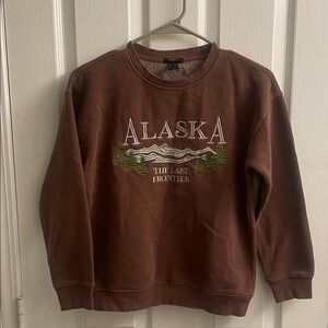 Forever 21 Brown Alaska Graphic Crewneck with Green Tree Detail